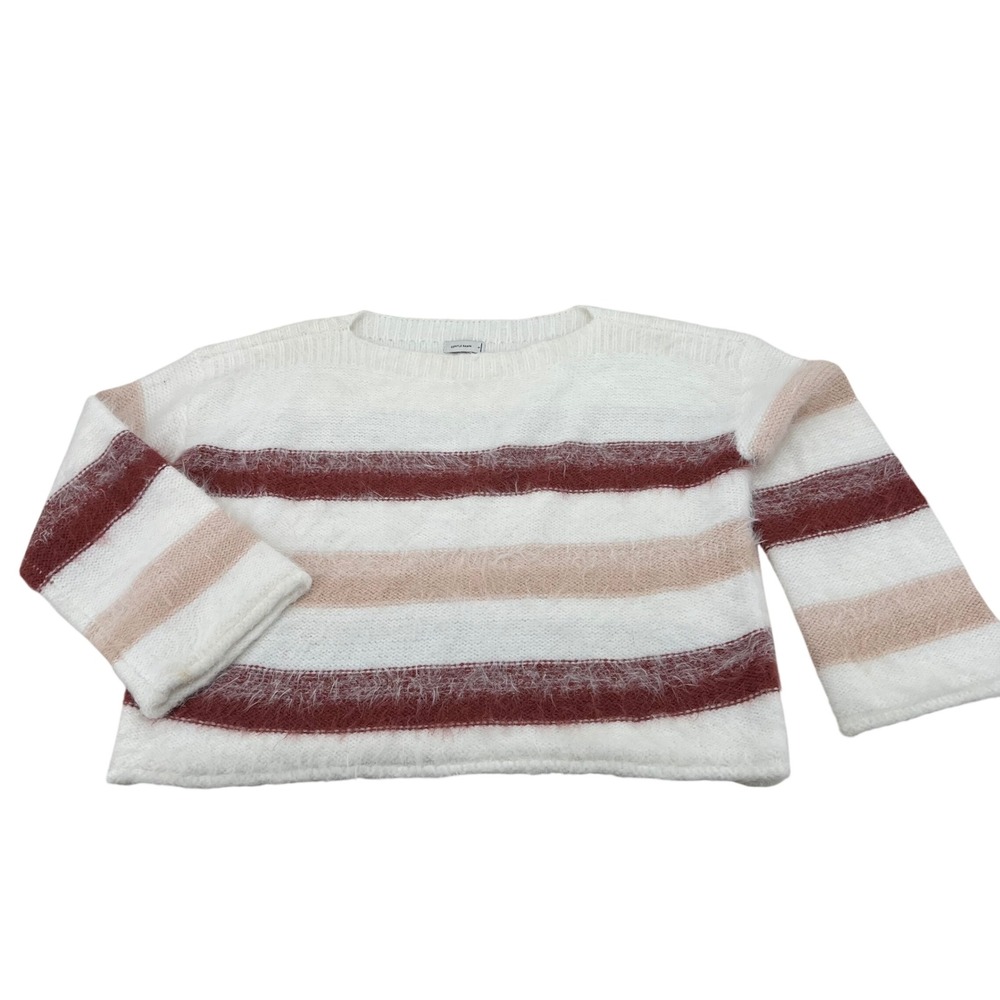Gentle‎ Fawn Striped Fuzzy Knit Sweater Women Size S White Pink Burgundy